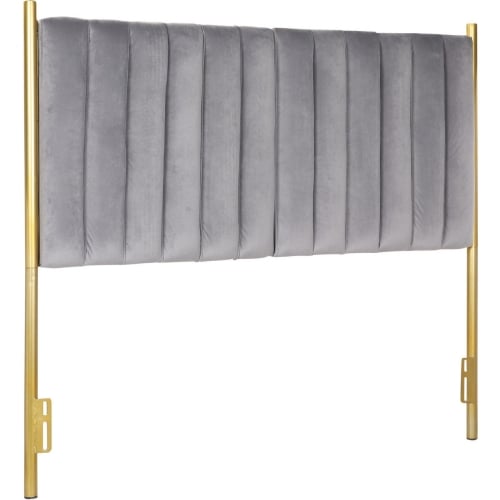 Chloe Queen Headboard in Grey Velvet & Gold Metal